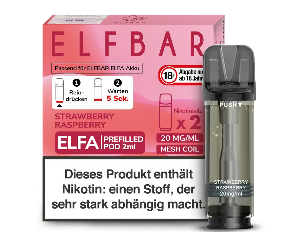 STRAWBERRY RASBERRY Strawberry Raspberry - ELF BAR ELFA PODS - 20MG 2ML 2ER PACK – Bild 1